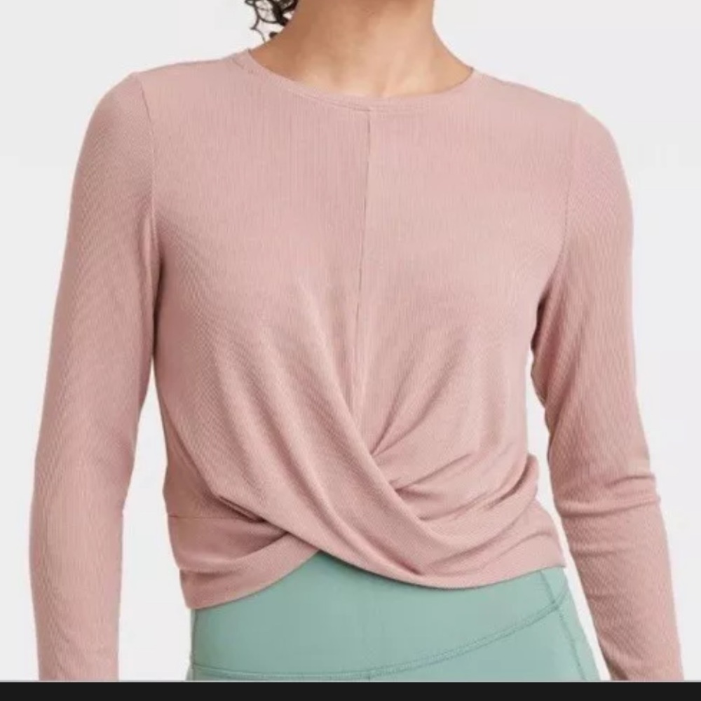 All In Motion Women's XL Top Mauve Pink Twist Front LS GUC B30